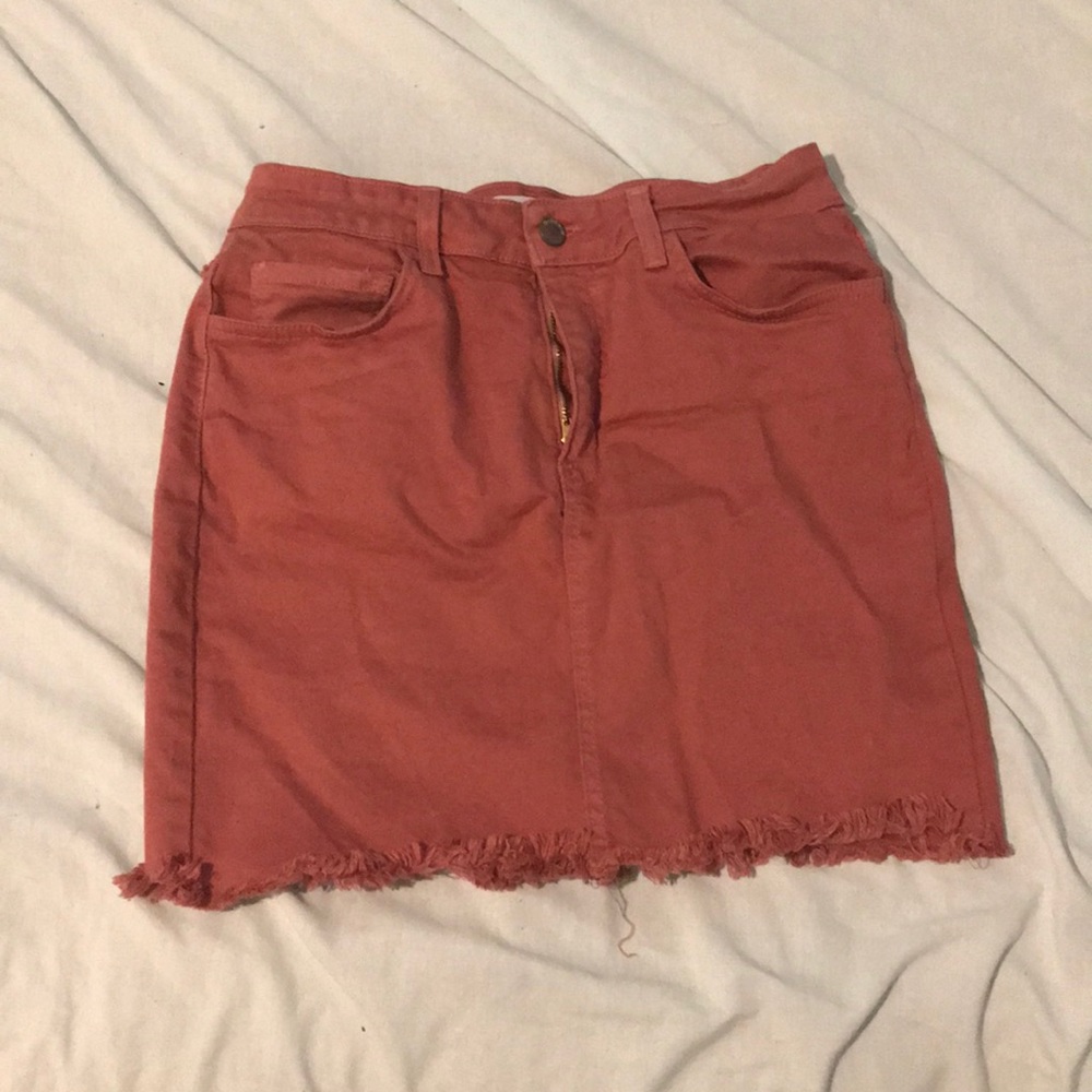 O2 denim raw hem denim mini skirt